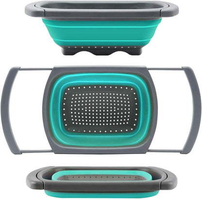 Qimh Colander Collapsible, Over The Sink Veggies/Fruit 6-Quart Strainers and Colanders with Extendable Handles, Folding Strainer for Kitchen