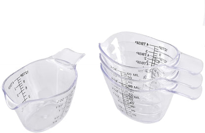 4 Pack Small Measuring Cups, 2oz/60ml Mini Measuring Cup with tsp/Tbsp/oz/ml Markings, Clear Easy-Read Scale for Kitchen, Resin, DIY, Beauty Mixing (4)