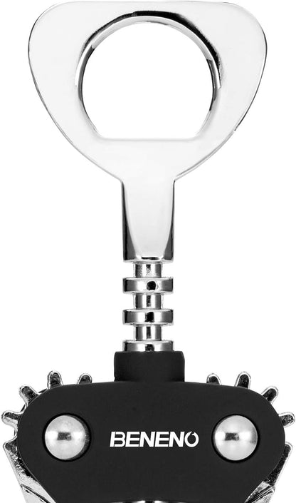Beneno Wine Opener, Zinc Alloy Premium Wing Corkscrew with Multifunctional Bottles Opener, Sharp Wine Corkscrew with Ergonomic Non-Slip Wing Handle, Silver