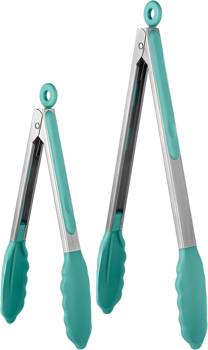 600ºF Heat Resistant Kitchen Tongs: U-Taste 9 inch Silicone Cooking Tong with Firm Sealed Non Stick Rubber Tips & Silicon Coated 18/8 Stainless Steel Handle & Smooth Locking for Serving Salad (Black)