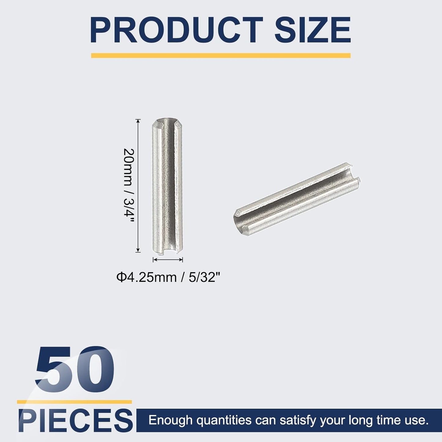 PATIKIL Slotted Spring Pin, 50 Pcs 1/8" x 3/4" (3.2mm x 20mm) 304 Stainless Steel Split Roll Pins Spring Dowel for Home Improvement Automotive Machine Repair, Silver - Colors B