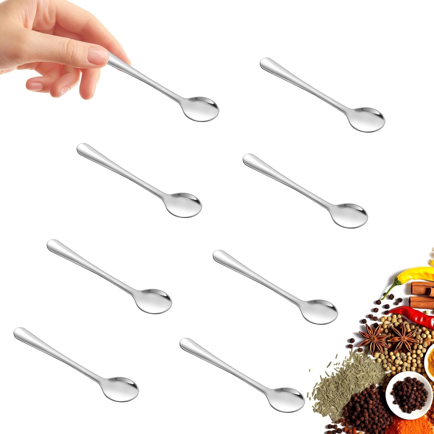8 PCS Mini Spoons for Desserts, Honey, And Tasting, Small Stainless Steel Tiny Spoons for Spices, Salt, Sugar, Pepper, 2.87" Cute Condiment Scoops