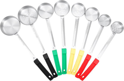 Kifmurase 8PCS Portion Control Serving Spoons, 2, 3, 4, 6oz Solid and Slotted Stainless Steel Ladle Spoon for Food Serving Buffet, Spoodle Diet Food Measuring Portion Utensils Control Scoop (4 Colors)