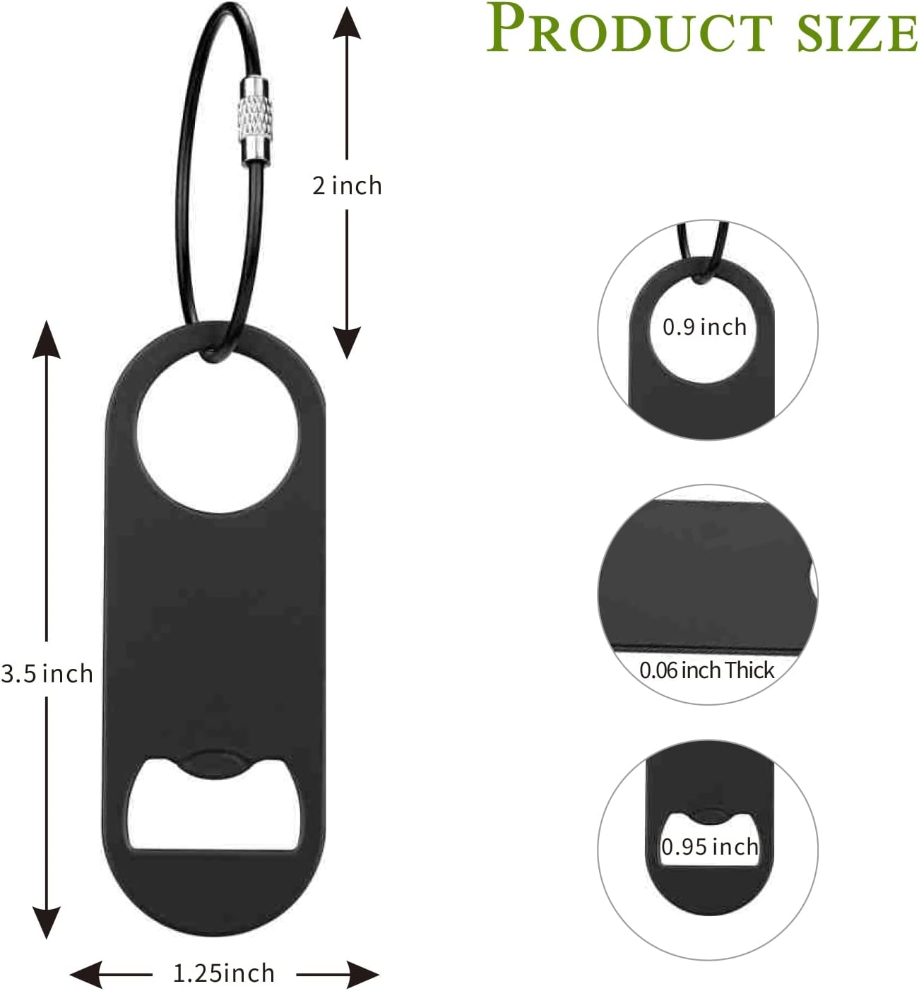 5 PACK Stainless Steel Flat Bottle Opener with Keychain- Bar Key-Beer Bottle Opener for Kitchen, Bar or Restaurant（Black）