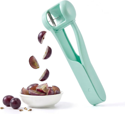 Homnoble Grape Cutter for Toddlers & Baby - Stainless Steel Grape & Cherry Tomato Slicer for Kids Lunch Box - Portable Small Fruit Quarterer Tool, Prep for Salad & Healthy Snacks