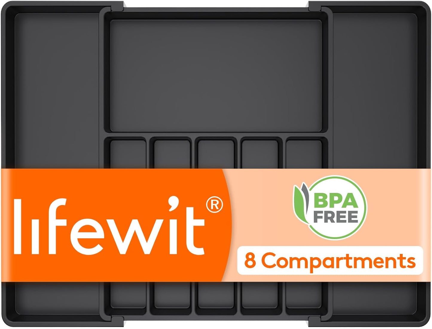 Lifewit Silverware Drawer Organizer, Expandable Utensil Tray for Kitchen, BPA Free Flatware and Cutlery Holder, Adjustable Plastic Storage for Spoons Forks Knives, 11-18 x 14", Black