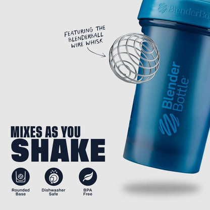 BlenderBottle Classic V2 Shaker Bottle Perfect for Protein Shakes and Pre Workout, 28-Ounce, Clear/Black