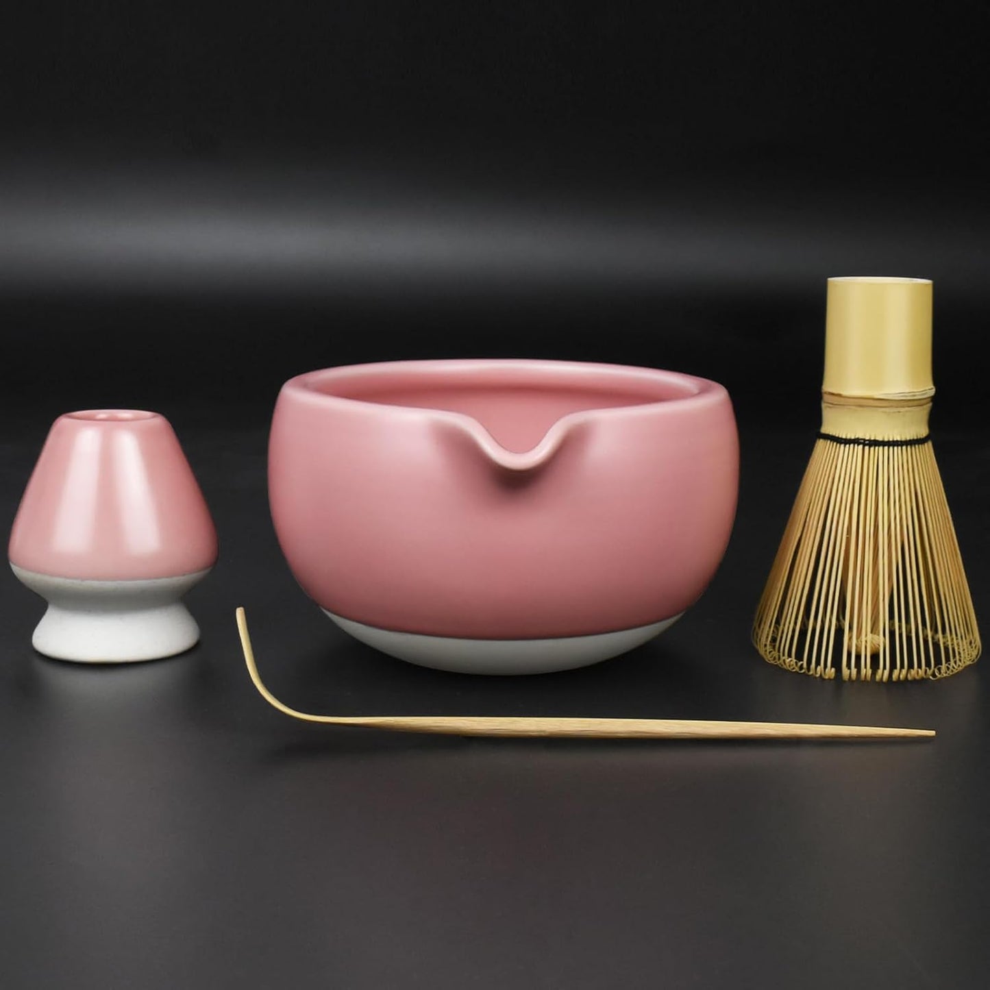 Artcome 4 Pcs Complete Matcha Ceremony Kit - Japanese Bowl With Pouring Spout, Whisk, Holder, Scoop - Tea Set for Making Usucha, Koicha and Latte (Green)