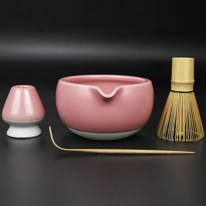 Artcome 4 Pcs Complete Matcha Ceremony Kit - Japanese Bowl With Pouring Spout, Whisk, Holder, Scoop - Tea Set for Making Usucha, Koicha and Latte (Green)