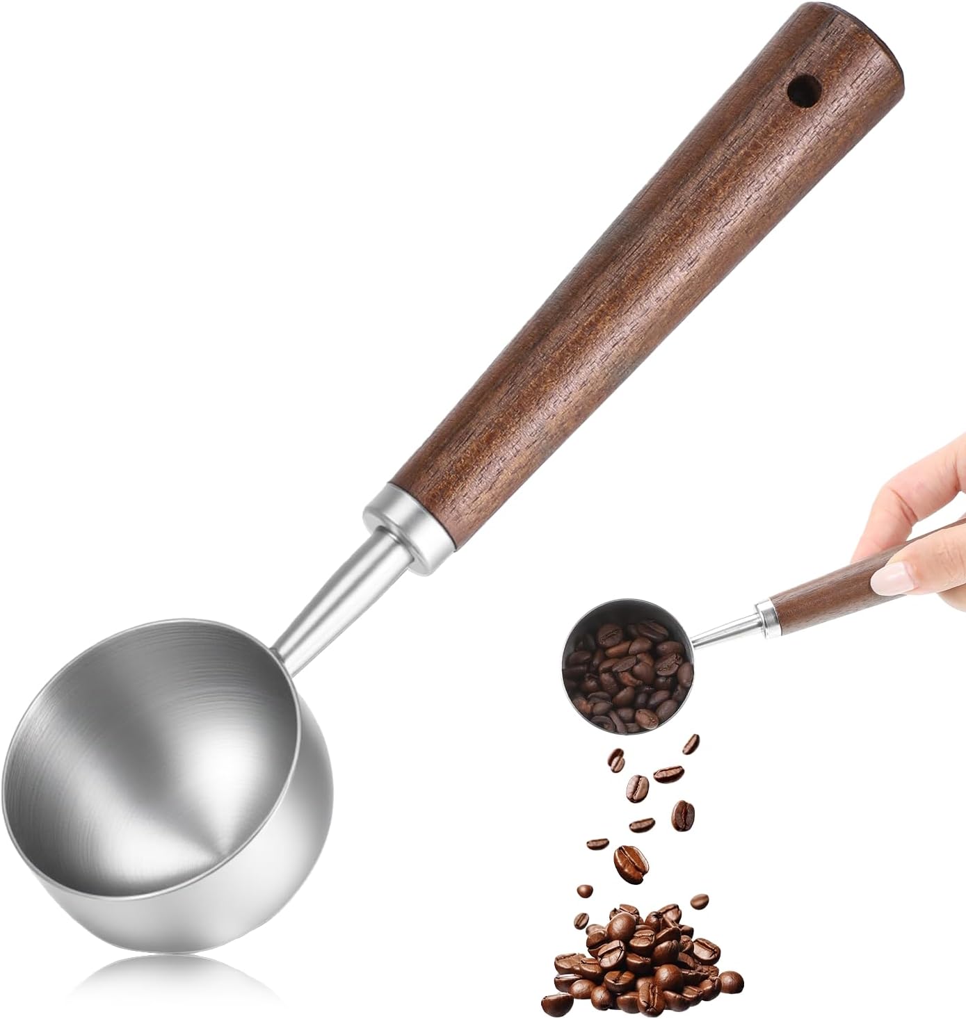 30ML Vintage Coffee Measuring Spoon with Long Wooden Handle 10g Capacity Metal Tablespoon Stainless Steel Coffee Scoop Kitchen Utensil Spoon for Coffees Tea Bath Salts