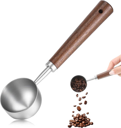 30ML Vintage Coffee Measuring Spoon with Long Wooden Handle 10g Capacity Metal Tablespoon Stainless Steel Coffee Scoop Kitchen Utensil Spoon for Coffees Tea Bath Salts