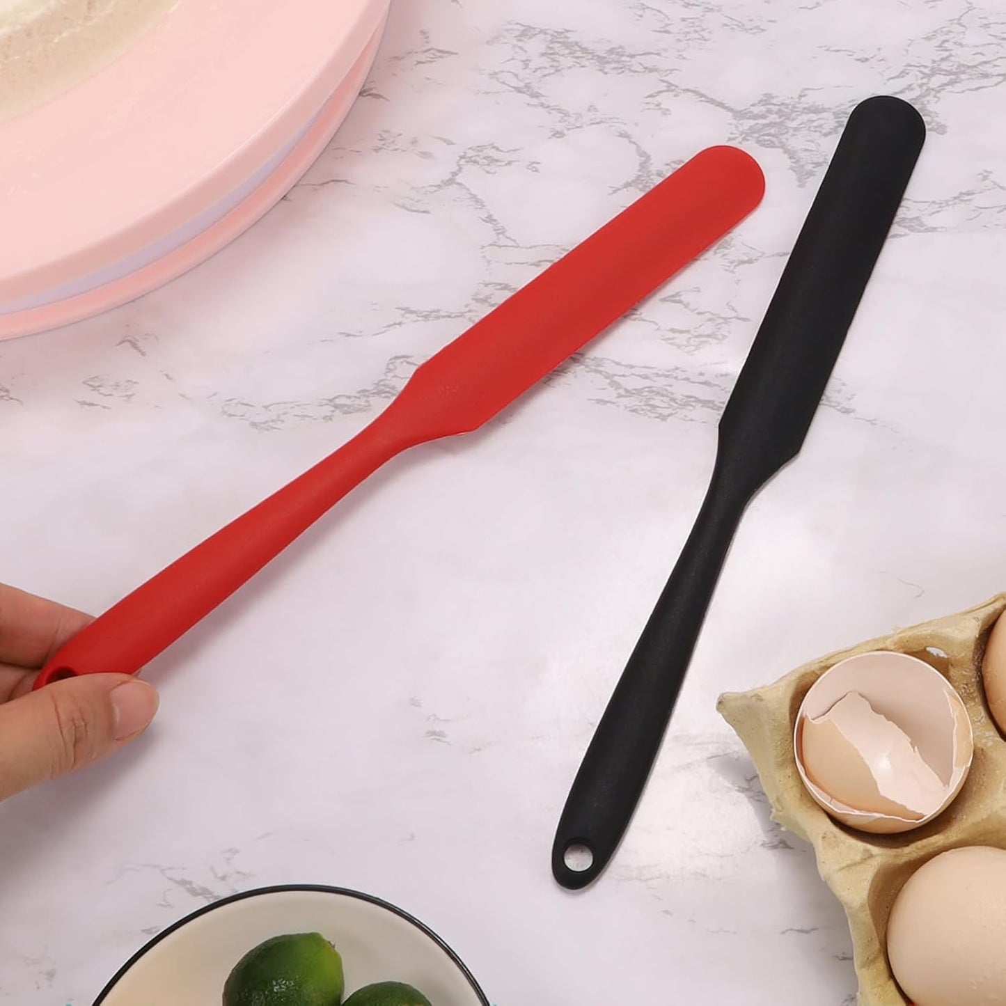 【5 Pack】Silicone Jar Spatula, Long Handle Jar Scraper Spurtle, Sourdough Spatula, Non-Stick Heat Resistant Cake Cream Spatulas Set, Small Spatulas for Kitchen Use