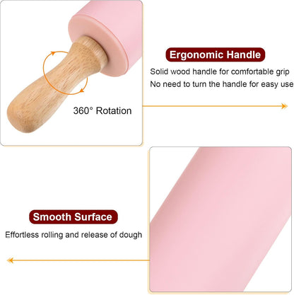 HARFINGTON Silicone Rolling Pins for Baking 12.2 Inch Non-Stick Silicone Surface Wooden Handle Rolling Pin Small Roller Playdough Rolling Pins for Fondant Kitchen Dough Pizza, Green