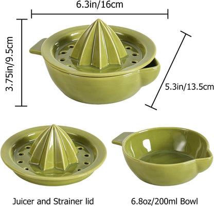Ceramic Citrus Lemon Orange Juicer Manual Squeezer, Hand Juicer Reamer Rotation Press with 6.8oz Bowl, Strainer Lid, Spout, Handle, Dishwasher Safe, Easy to Clean