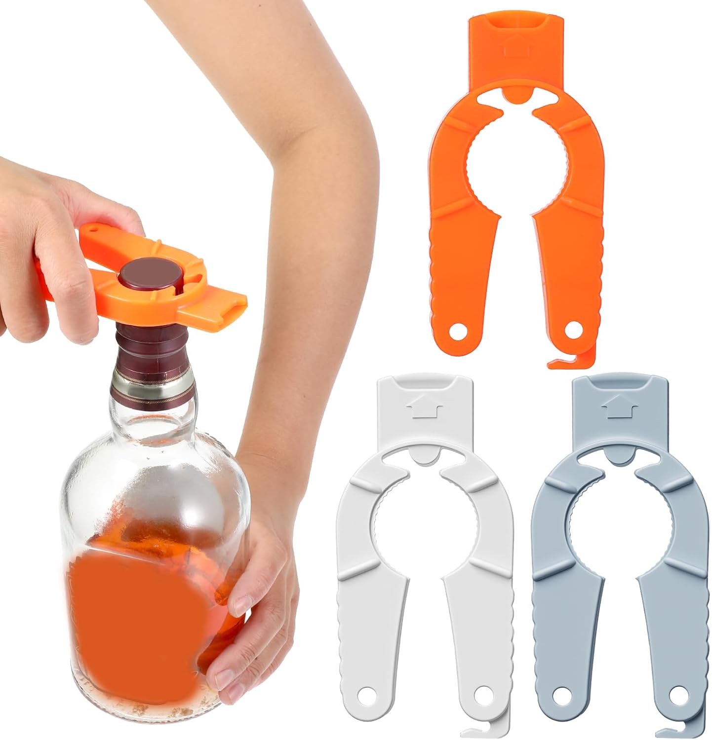 Plastic Bottle Cap Opener,3 Pack Water Bottle Opener,Orange Soda Can Opener,3 in 1 Multi-Purpose Water Bottle Opener for Arthritic Hands,Seniors