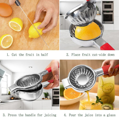 Stainless Steel Lemon Squeezer Lime Lemon and Fruit Juicer with Silicone Handles Large Manual Citrus Press Juicer