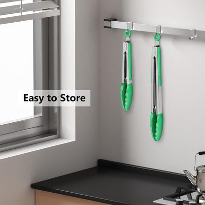 2 Pack Black Kitchen Tongs, Premium Silicone BPA Free Non-Stick Stainless Steel BBQ Cooking Grilling Locking Food Tongs, 9-Inch & 12-Inch