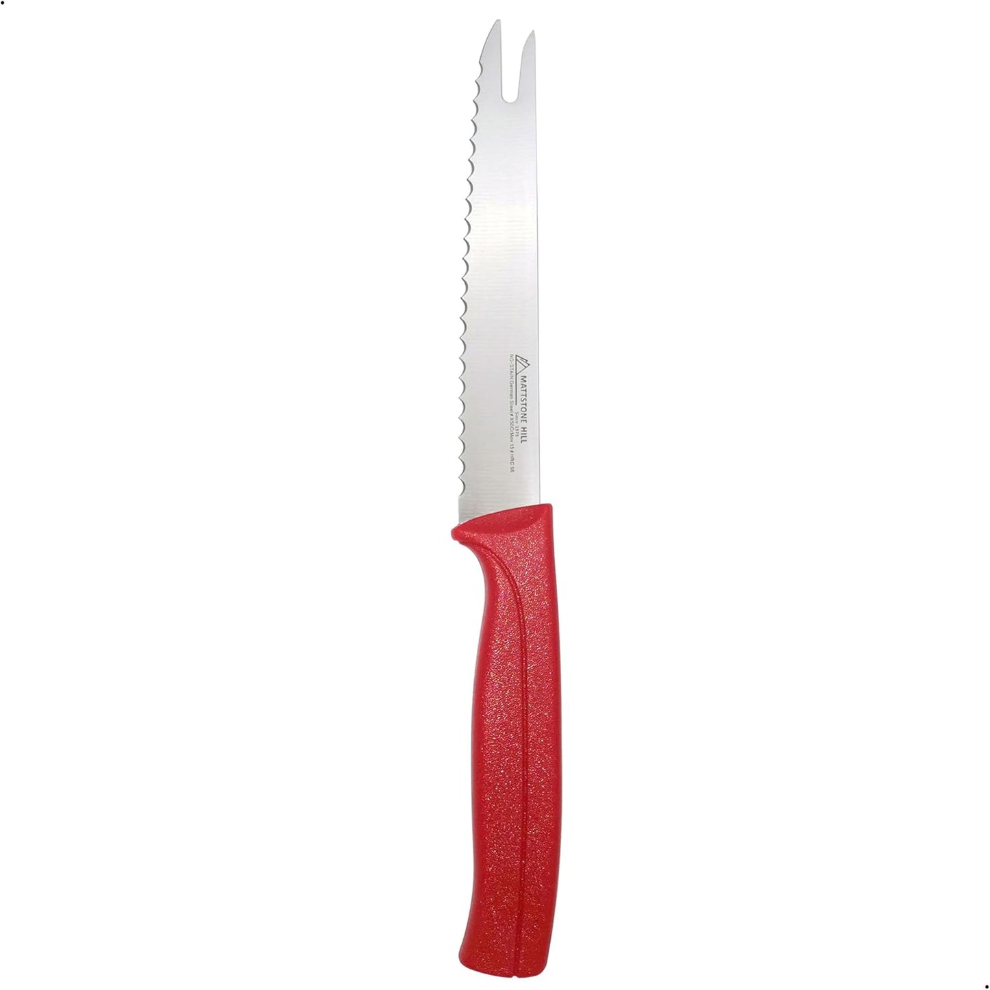 Tomato Knife - MATTSTONE HILL 5 Inch Serrated Kitchen Utility Knife, Serrated Cheese Tools, German X50CrMoV Steel, Red Handle
