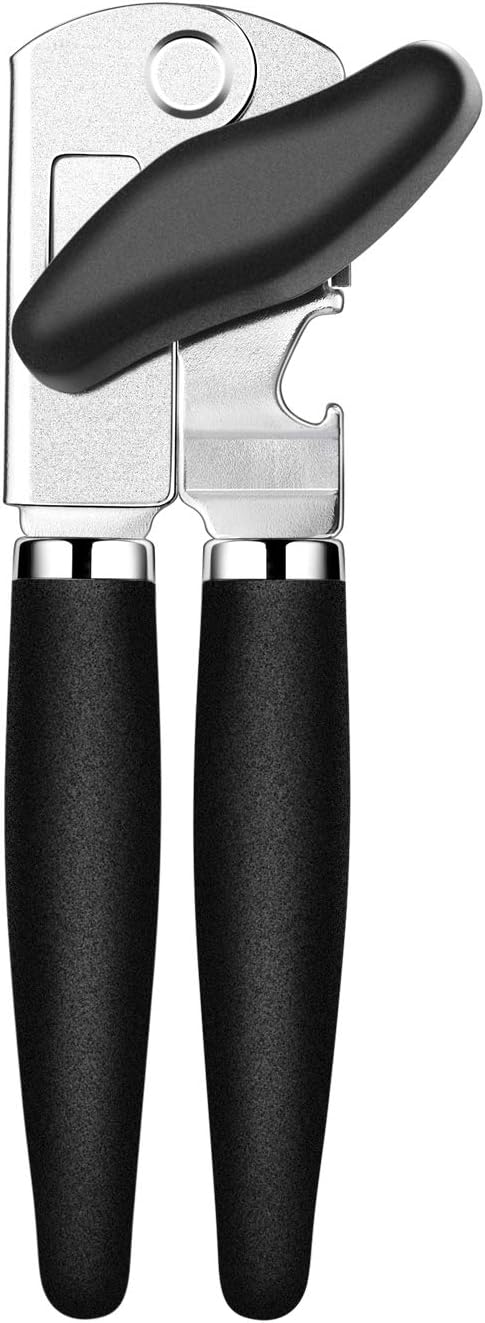 Can Opener Stainless Steel Manual Can Opener Easy Turn Knob Sharp Cutting Wheel Good Grips with Built-in Bottle Opener