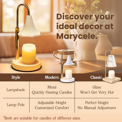 Marycele Candle Warmer Lamp with Timer & Dimmer - Mothers Day Gifts for Women Mom Her, Aesthetic Office Home Decor, Adjustable Height Wax Melter for Candle Jar & 3-Wick Candles (2 Bulbs Included)