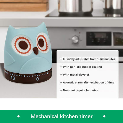 Quirky Creature Mechanical Kitchen Timer, Cute 60-Minute Manual Wind Up Countdown Clock, Unique Matte Blue Visual Timer for Kids, Creative Study Tool & Office Desk Gift (Blue)