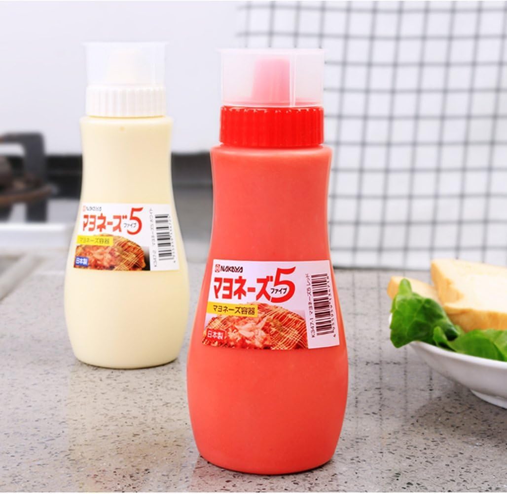 Squeeze Sauce Bottle 5 Holes Canister Design for Sauce Mayo Salad Vinegar Ketchup Honey Oil Container with Dust Lid 380ml (White)