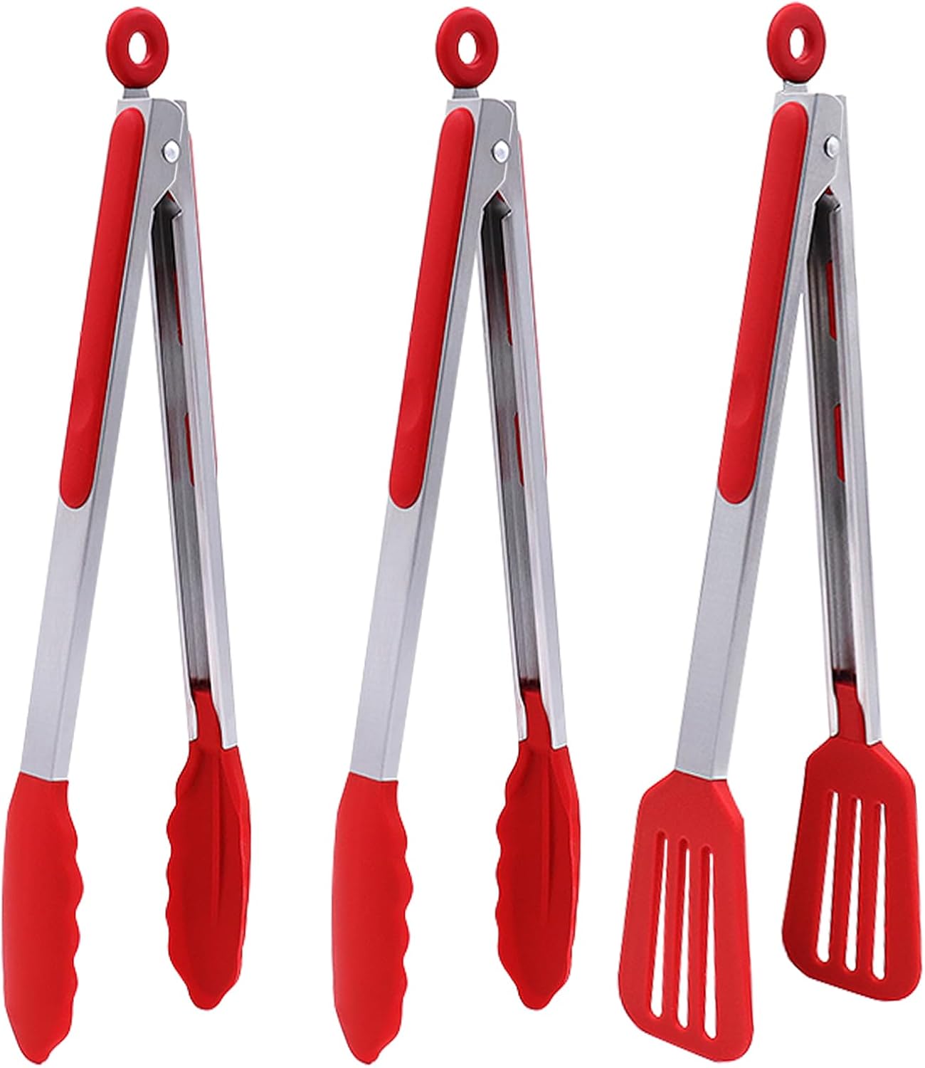 Mini Silicone Serving Tongs Set of 3, Small Kitchen Tongs (7 inch) with Silicone Tips and Stainless Steel Handle, Cooking Tongs for Salads, Pasta, Steaks, Vegetables