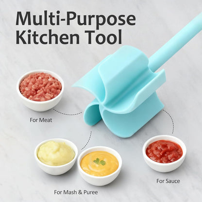 Ourokhome Meat Chopper and Potato Masher, Heat Resistant Nylon Ground Beef Smasher for Hamburger, 5 Curved Blades Nonstick Mixer & Stirrer, Practical Kitchen Gadgets, Black