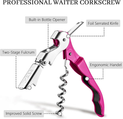 HYZ 2-Pack Wine Opener Waiter Corkscrew, Professional Wine Key for Servers, Bartender, with Foil Cutter, Manual Wine Bottle Opener Double Hinged (Black)