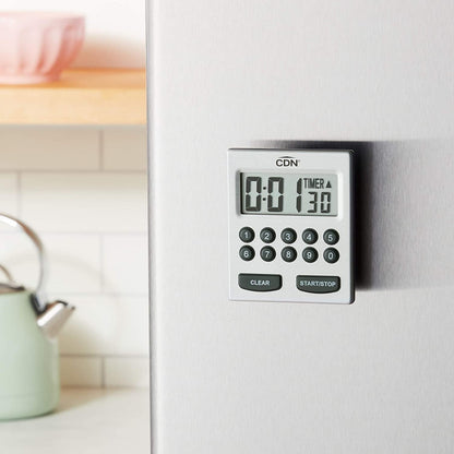 CDN Direct Entry 2- Alarm Digital Kitchen Timer | Counts Up & Down, 10 Hours by Hours, Minutes & Seconds, Big Digit, Loud & Long Audio/Vibrate Alarm, Stand, Hang, Magnet Mounting - TM30