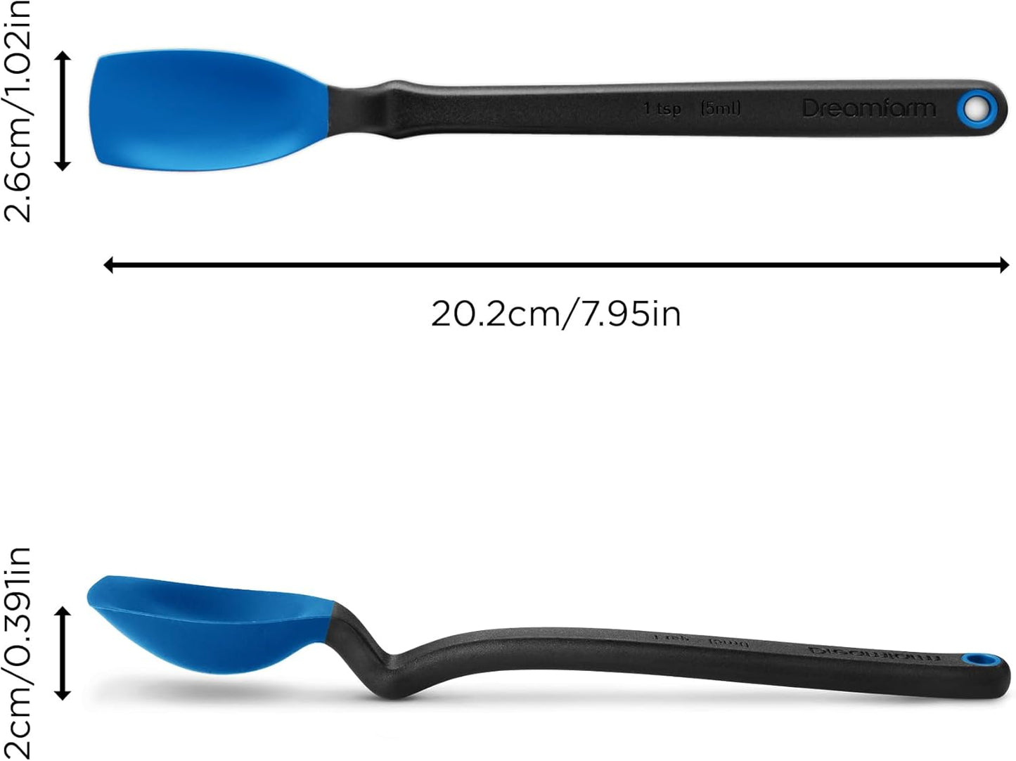 Dreamfarm Mini Supoon Non-Stick Sit-Up Silicone Scraping Cooking Spoon, Jar Scraper Measures 5ml Tsp - 8" Yellow