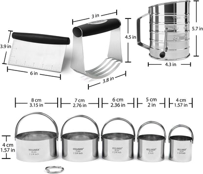 HULISEN Stainless Steel Biscuit Cutter Set, Pastry Scraper and Dough Blender, Sturdy & Long-Lasting with Ergonomic Rubber Grip, Professional Baking Dough Tools, Gift Package (3 Pcs/Set)