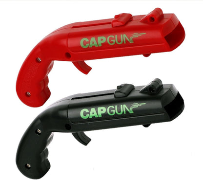 bottle cap shooting gun - Fun bottle opener tool launches bottle caps for parties, barbecues, and bar games (color)