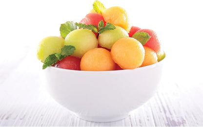 Cat Cora Melon Baller, Professional 18/8 Stainless Steel Dual Blades 10/15-Millimeter for Melon Balls and Garnishes, Ergonomic Soft-Grip Handle