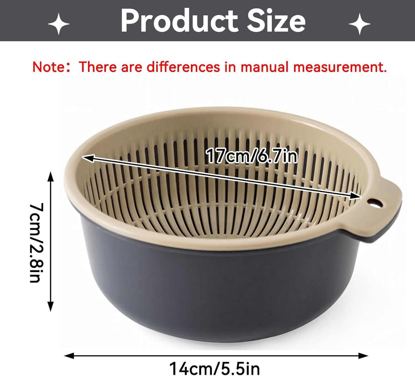 Kitchen Strainer Colander Bowl Sets, 2-in-1 Washing Bowl and Strainer Double-Layer Plastic Fruits Vegetable Washing Basket for Cleaning Washing Mixing(L-Round)