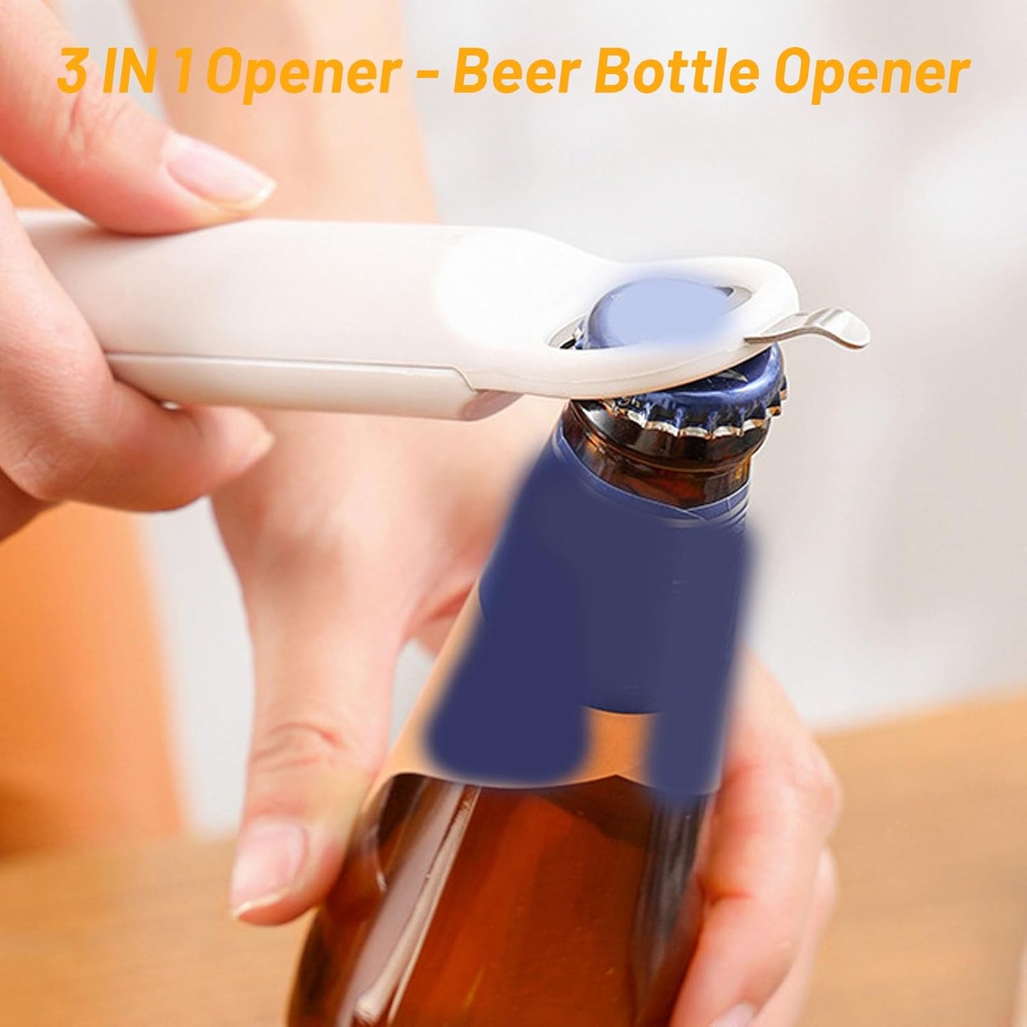 3 in 1 Jar Opener Bottle Opener Beer Soda Can Opener Manual, Adjustable Cap Screwer Jar Openers for Weak Hands Gifts for Seniors or Arthritis, Bottle Opener Magnet for Kitchen Storage (Beige)