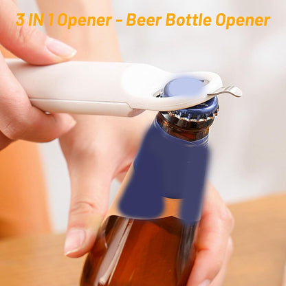 3 in 1 Jar Opener Bottle Opener Beer Soda Can Opener Manual, Adjustable Cap Screwer Jar Openers for Weak Hands Gifts for Seniors or Arthritis, Bottle Opener Magnet for Kitchen Storage (Beige)