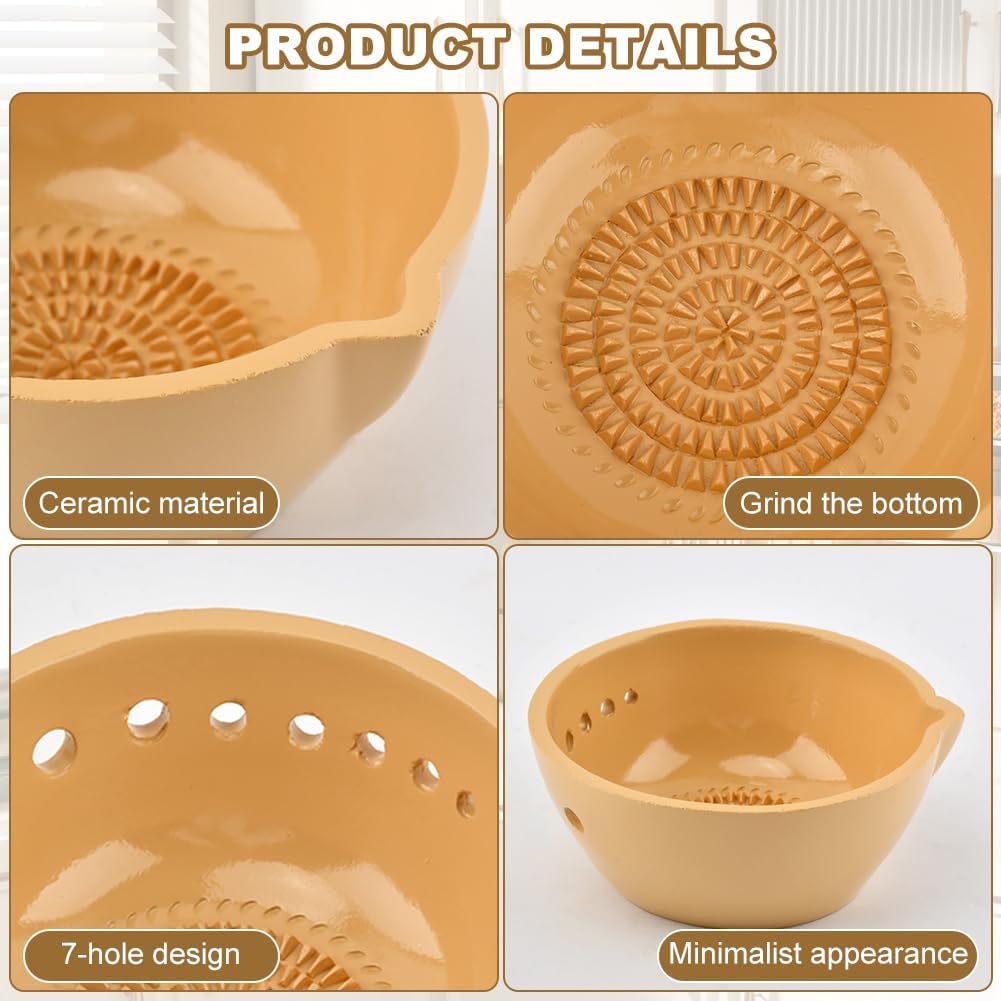 Pottery Herb Stripper Bowl with Multiple Size Holes - Kitchen Tool for Separating Herb Leaves from Stems & Root Removal(Size:2.76inch)