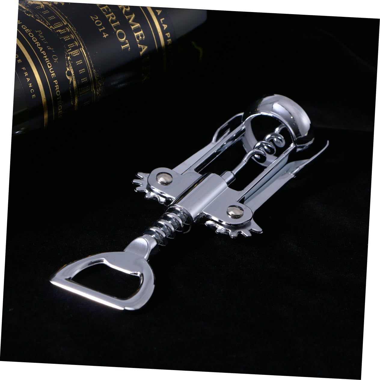 Silver Plated Wing Corkscrew Wine Bottle Opener Alloy Manual Cork Remover for Home Bar and Restaurant Use
