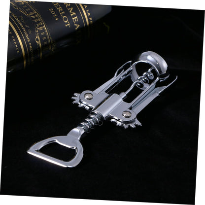 Silver Plated Wing Corkscrew Wine Bottle Opener Alloy Manual Cork Remover for Home Bar and Restaurant Use