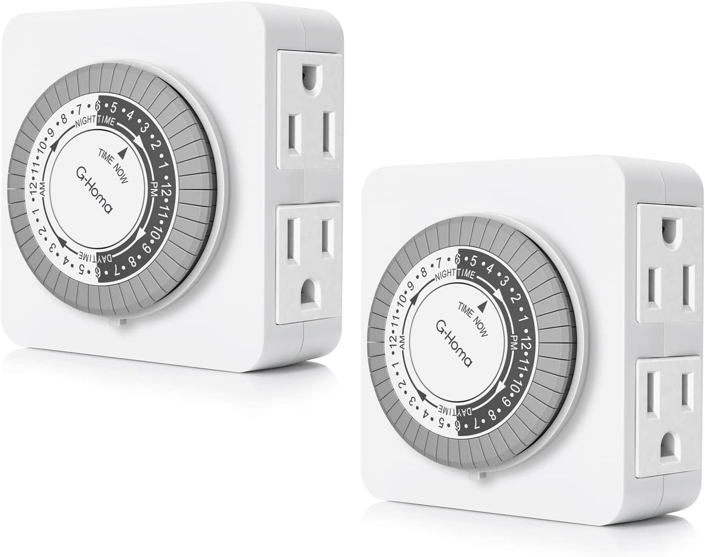 G-Homa 24-Hour Mechanical Timer Outlet with 2 Grounded Outlets - For Lamps, Holiday Lights