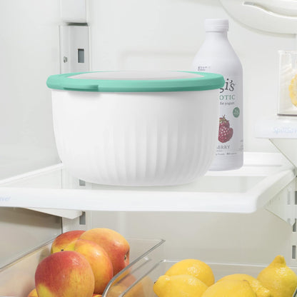 Oggi Prep, Store & Serve Plastic Bowl w/See-Thru Lid- Dishwasher, Microwave & Freezer Safe, (4 qt) White/Aqua