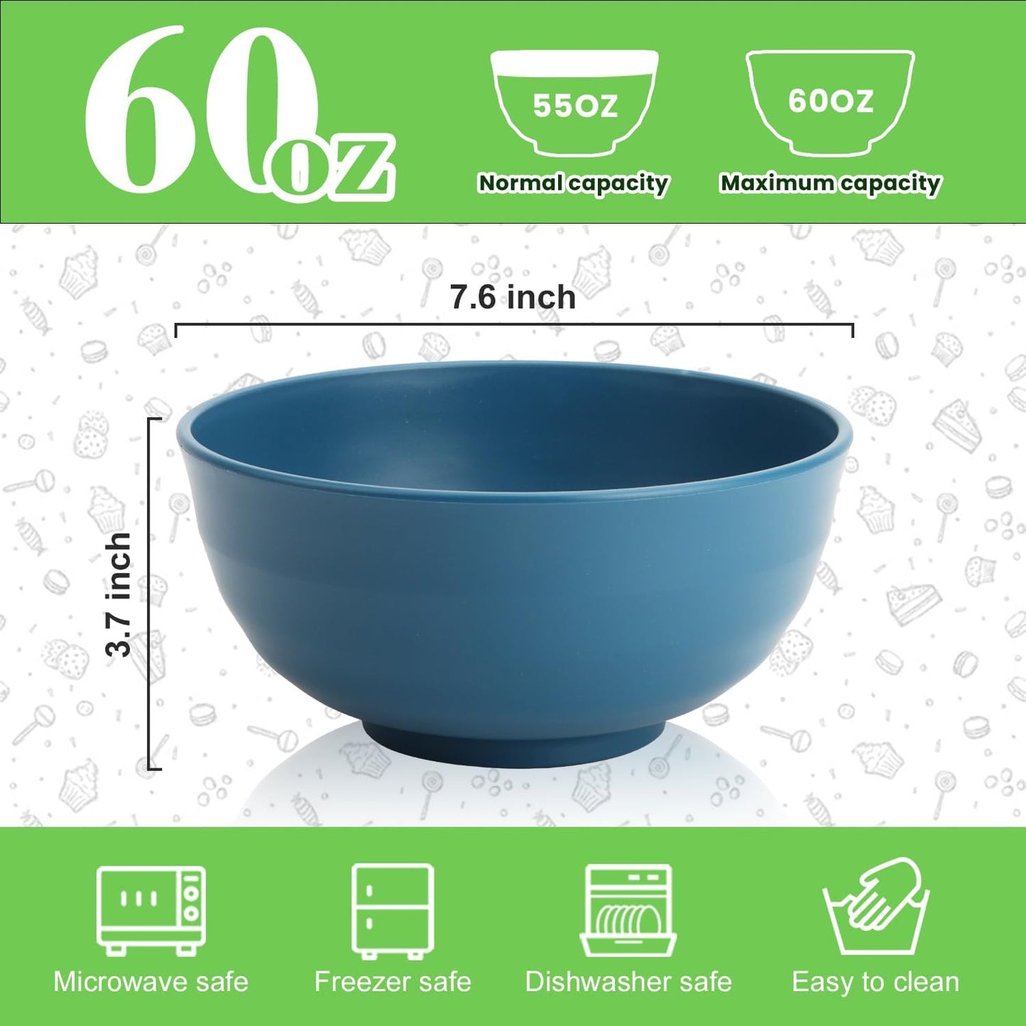 Wheat Straw Bowls Set with Lids, Unbreakable 40 OZ Cereal Bowls Set of 4, Salad Container for Lunch, Microwave & Dishwasher Safe Bowl Set for Kitchen, Picnic, RV, Camping, Multi