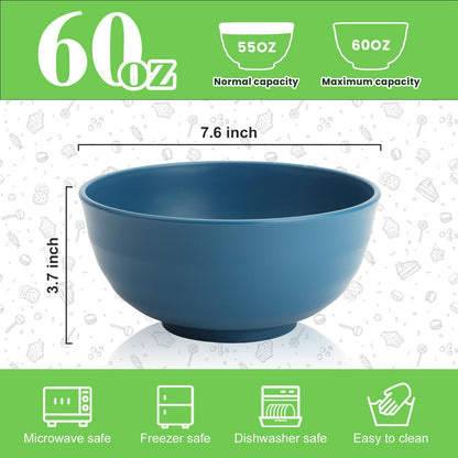 Wheat Straw Bowls Set with Lids, Unbreakable 40 OZ Cereal Bowls Set of 4, Salad Container for Lunch, Microwave & Dishwasher Safe Bowl Set for Kitchen, Picnic, RV, Camping, Multi