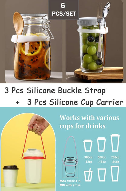 3 Pcs Silicone Spoon Buckle Strap 3 Pcs Water Bottle Handle Strap，Mason Jars Holder Straw Spoon Rest Silicone Coffee Carrier Kitchen Accessories Spoon Holder Kitchen Utensil Holder 6 Pcs/Set
