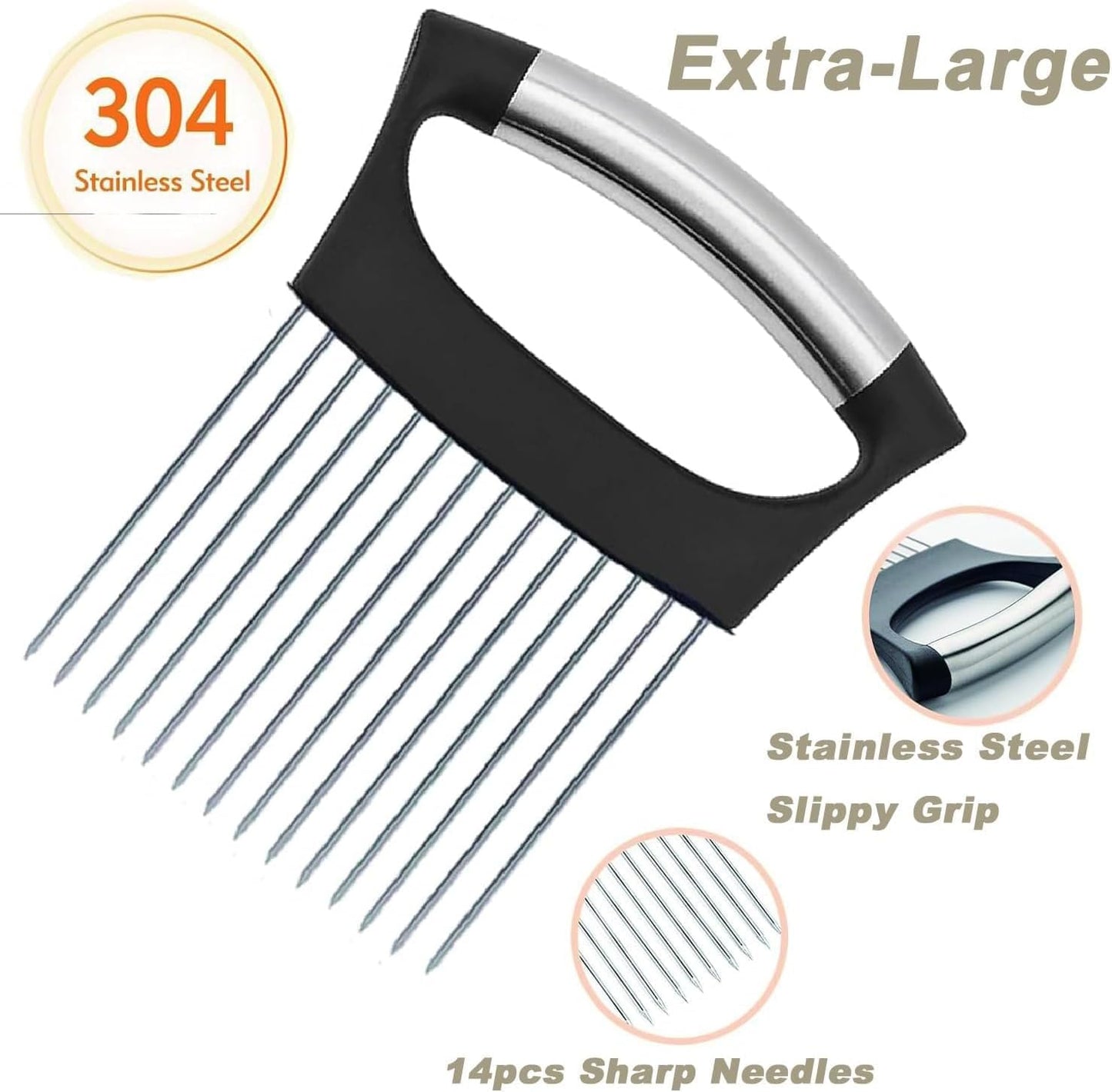 Onion Holder for Slicing, Large Onion Cutter Vegetable Chopper,Stainless Steel Lemon Slicer with 14 Needles,Kitchen Chopper Slicing Assistant Tool for Tomato Potato Avocados Eggs Meat Chopper