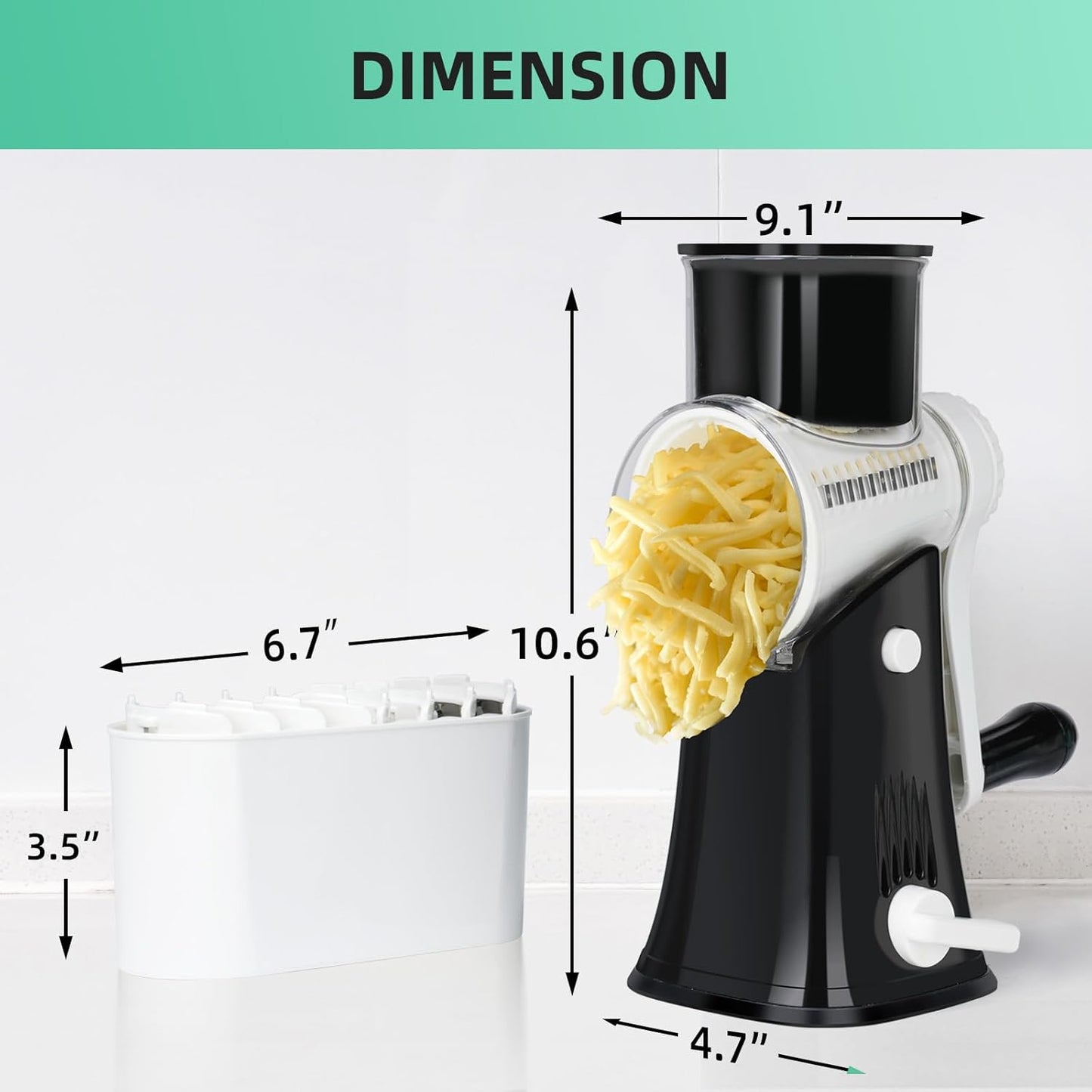 5 in 1 Rotary Cheese Grater, Manual Hand Crank Cheese Grater With Reinforced Suction & 5 Interchangeable Blades, Multifunctional Cheese Shredder, Easy to Use and Clean, Black