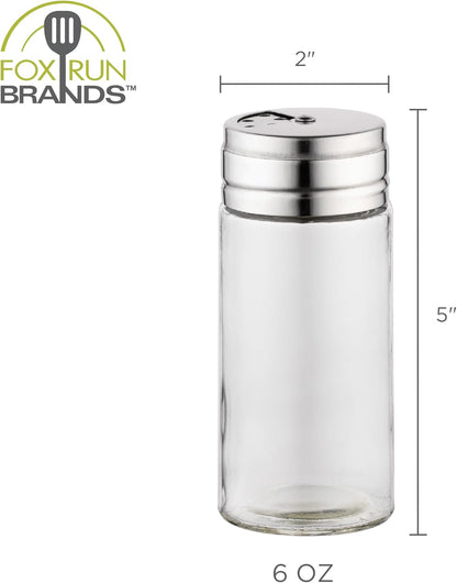 Fox Run 5167 Glass Spice Jar with Stainless Steel Shaker Lid, 6 Ounce, Clear Container for Seasonings, 1 Count (Pack of 1)