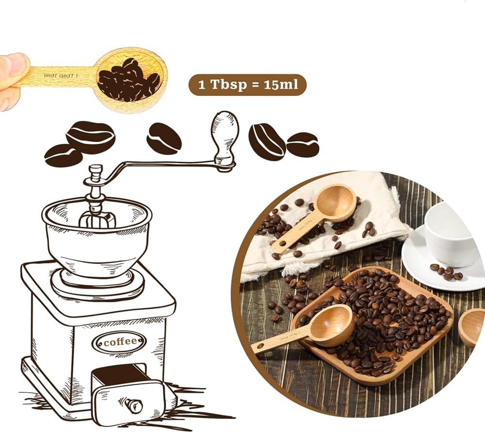Beech Wooden Coffee Scoop - 15ml Tablespoon Measuring Spoon for Coffee Grounds, Whole Beans, or Tea - Home Kitchen Accessories (1 Pack)