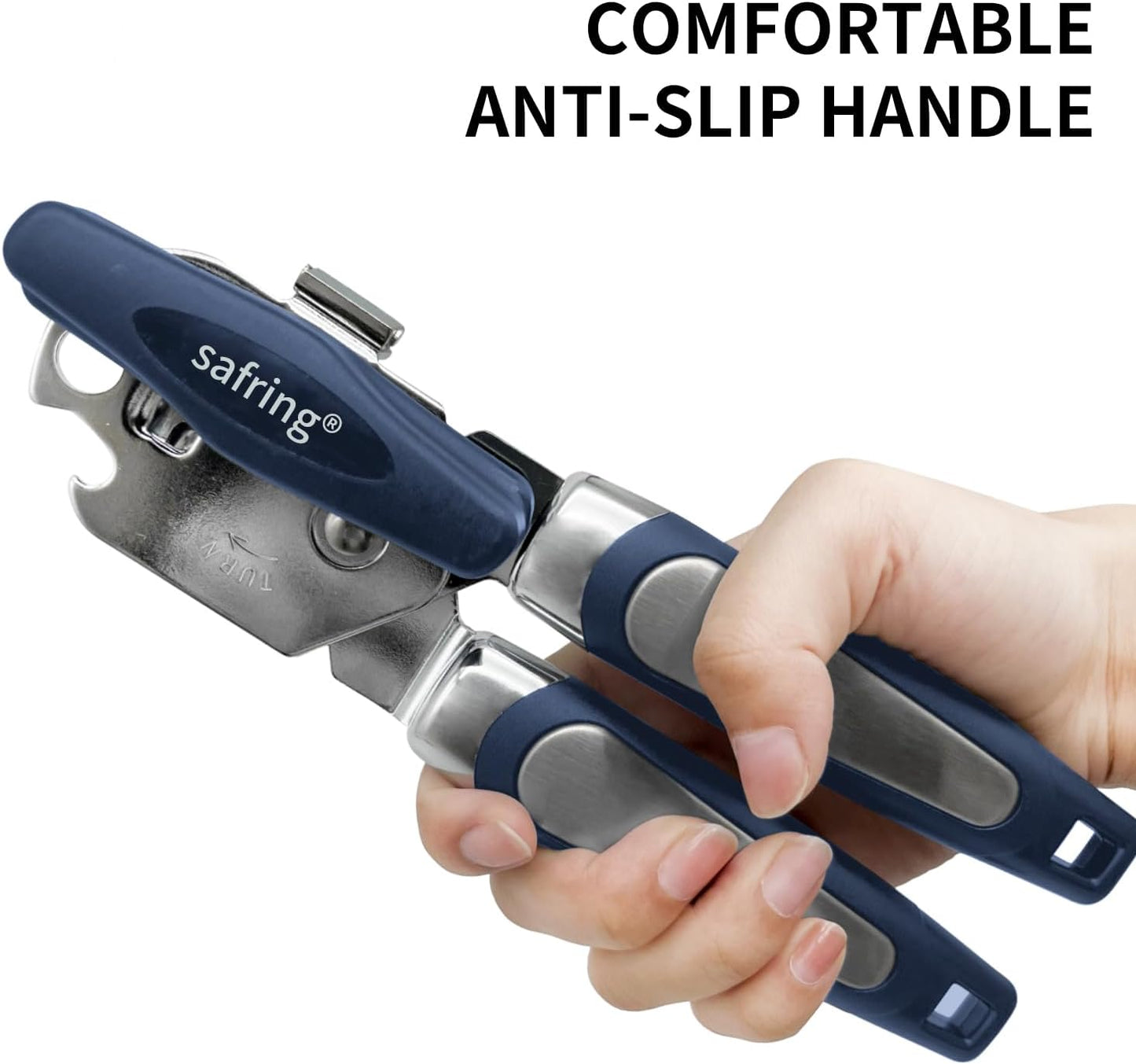 Safring Can Opener Manual with Magnet, Stainless Steel Handheld Heavy Duty Can Opener, Sharp Blade Smooth Edge, Comfortable Handle, Can Openers with Multifunctional Bottle Opener, Red